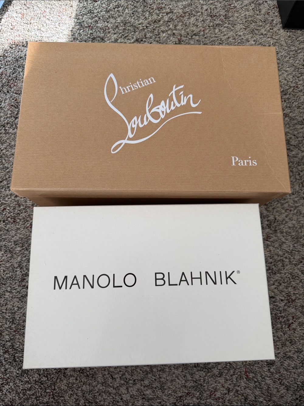 Christian Louboutin & Manolo Blahnik Shoe Boxes - Tan and White